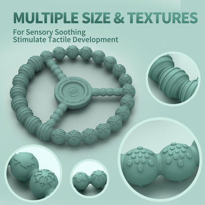 3-Pack Baby Silicone Ring Teethers – Freezer-Safe Textured Chew Toys for Teething Relief (Mint Green & Blue, 3–12 Months)