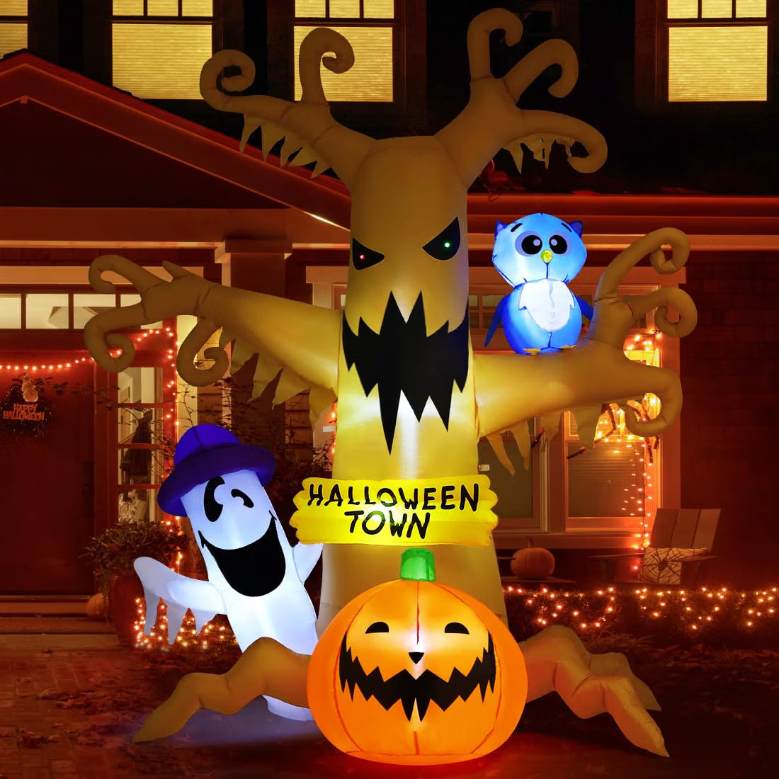 8 FT Halloween Inflatable Dead Tree – LED Light-Up Owl, Ghost & Pumpkin Outdoor Yard Decoration for Lawn & Garden