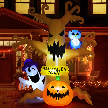 8 FT Halloween Inflatable Dead Tree – LED Light-Up Owl, Ghost & Pumpkin Outdoor Yard Decoration for Lawn & Garden