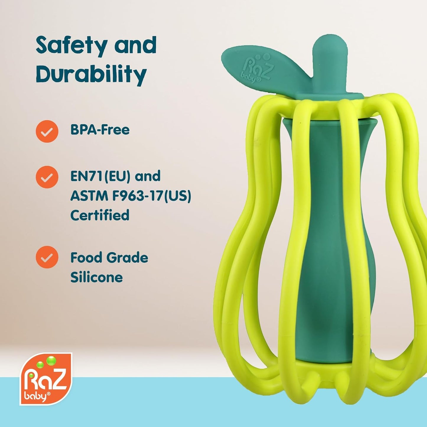 Silicone Teether & Rattle Toy – BPA-Free, Easy-Grip Teething Relief with Soothing Sounds (3M+)