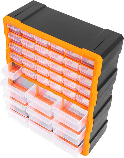 39-Drawer Wall-Mounted Craft Storage Cabinet Organizer in Black and Orange