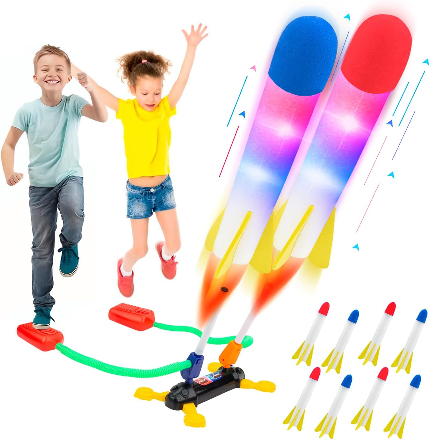 Duel Foam Rocket Launcher – Outdoor Jump Rocket Game with 8 Flashing Rockets (Ages 5–8)