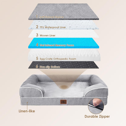 Orthopedic Large Dog Bed – Waterproof Memory Foam Pet Bed with Bolsters & Washable Cover