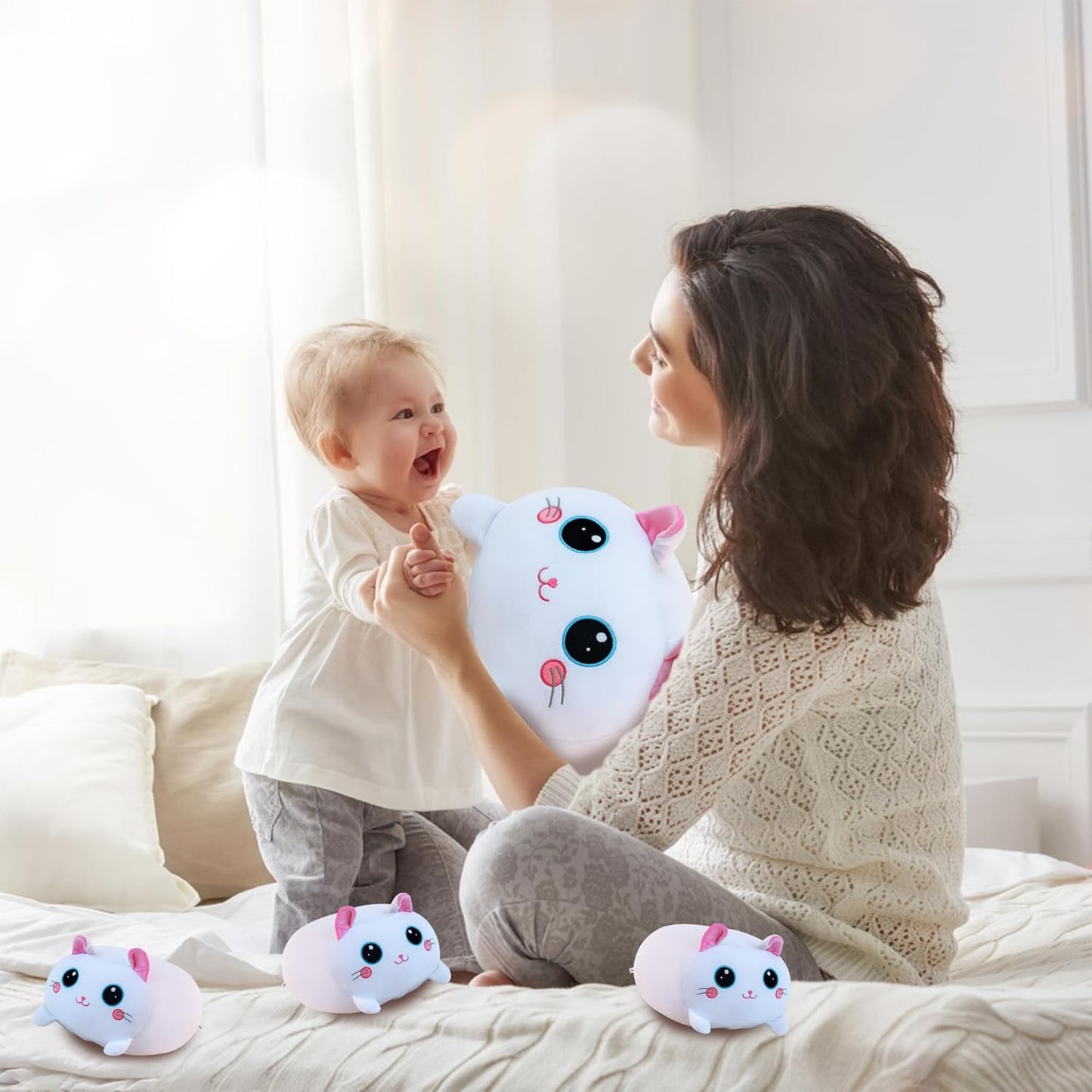 16" Cat Plush Toy Set – Jumbo Stuffed Animal with 4 Kitties for Kids and Loved Ones