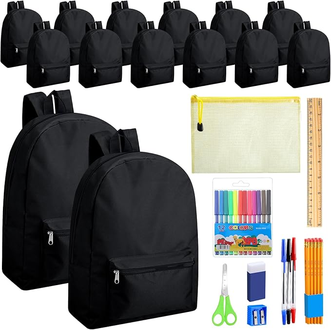 12-Pack 17" Backpacks with 144 School Supplies Kits for All Grades