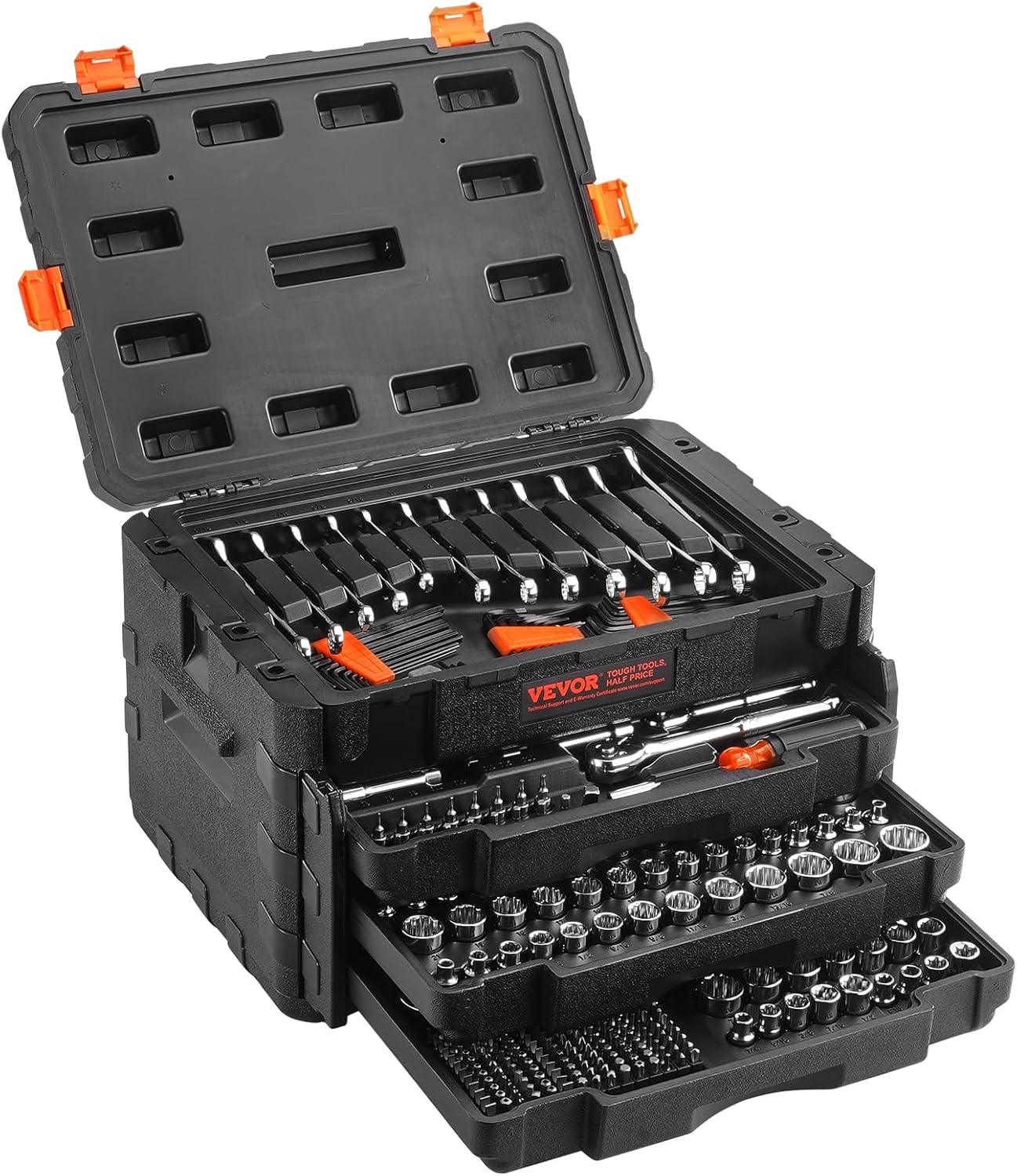 450-Piece Mechanics Tool Set & Socket Set with Deep/Standard Sockets, SAE & Metric, 1/4", 3/8", & 1/2" Drive