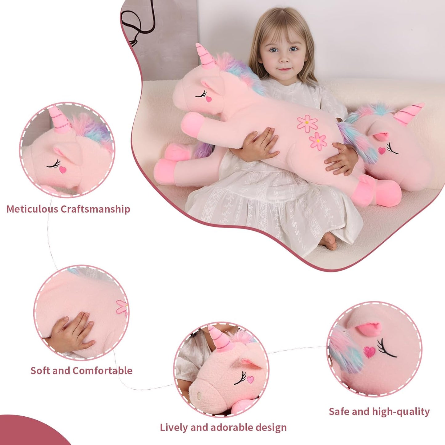 32" Jumbo Pink Unicorn Plush Toy – Soft Body Pillow Pet for Kids