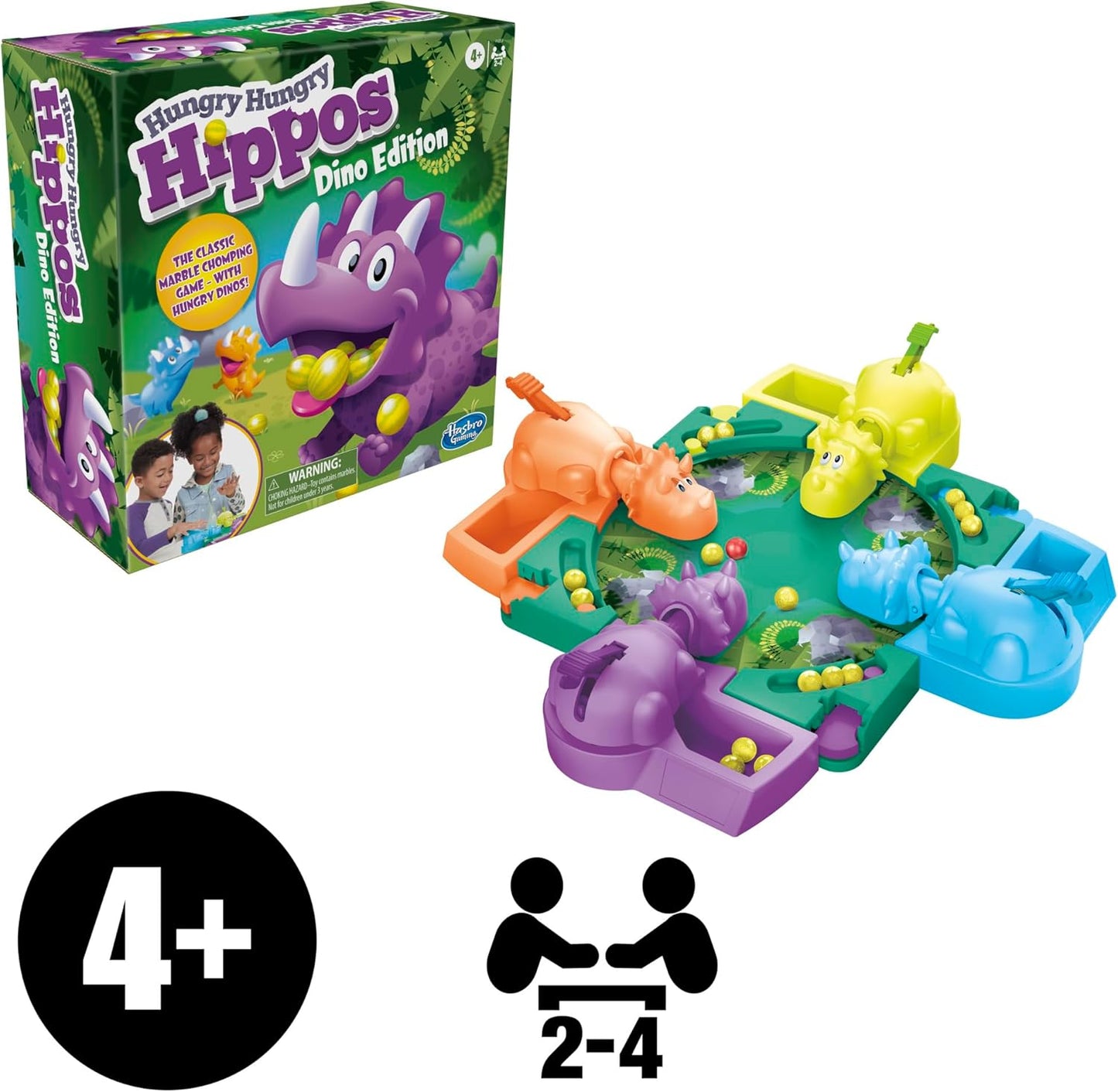 Hungry Hungry Hippos: Dino Edition Board Game for Ages 4+, 2-4 Players