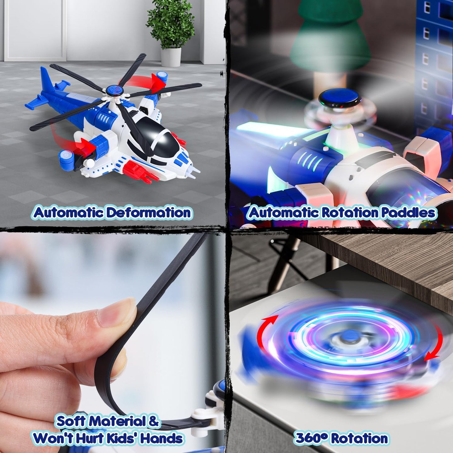 Light-Up Helicopter Toy – 360° Rotating Airplane with Music & Obstacle Avoidance (Ages 3–5)