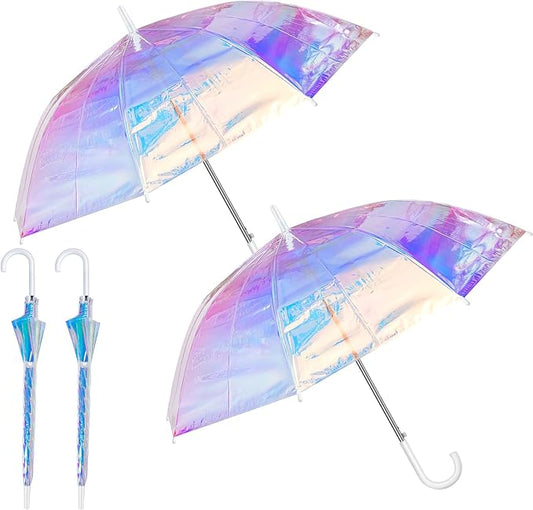 Iridescent Holographic Automatic Umbrella for Women (2-Pack)