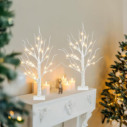 2-Pack 2FT LED Birch Trees with Timer for Indoor Christmas Decor