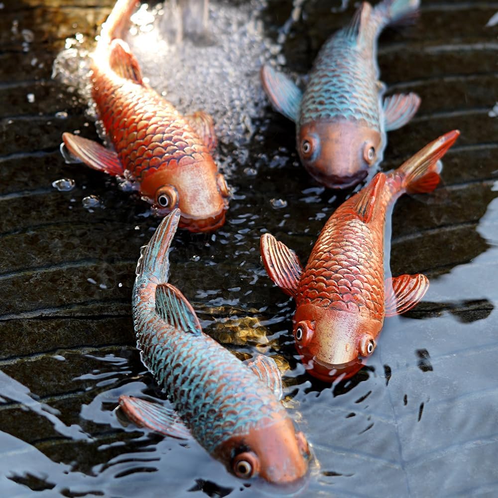 Antique Koi Fish Garden Statue – Outdoor Patio & Pond Sculpture for Backyard or Home Decor
