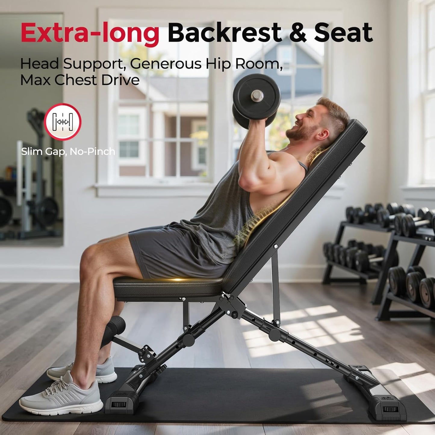 WB5 Adjustable Weight Bench – ASTM-Certified 800 lb Foldable Workout Bench for Home Gym with Extended Backrest & FID Positions