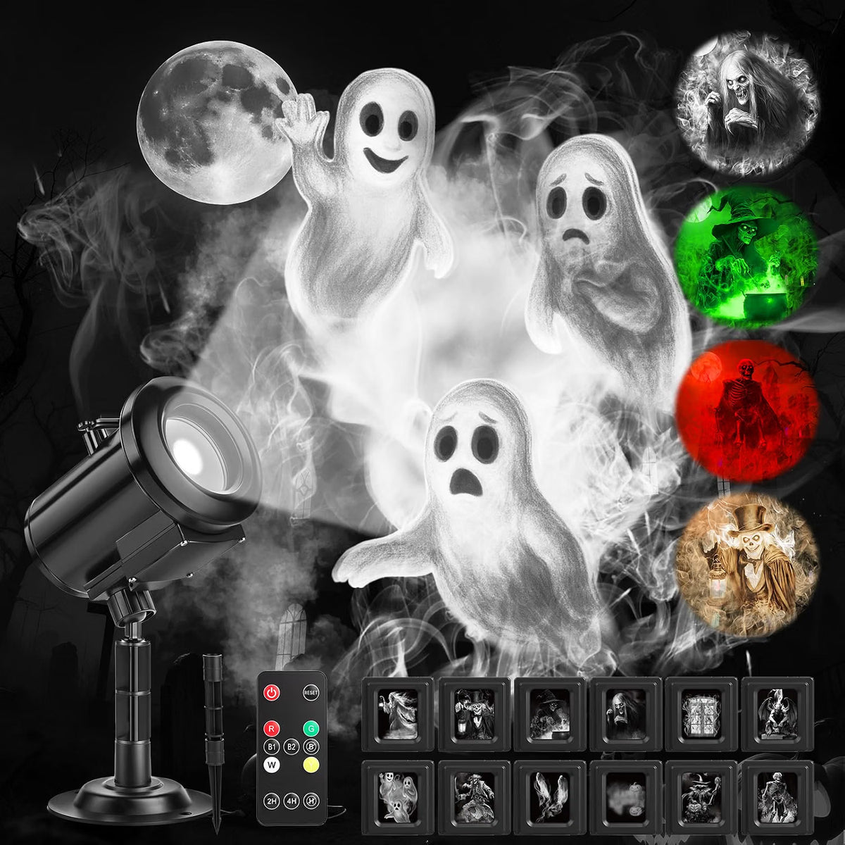 12-in-1 Halloween 3D Ghost Projector Light – Waterproof Outdoor Holiday Decoration with Spooky Projection Effects