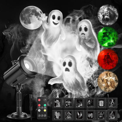 12-in-1 Halloween 3D Ghost Projector Light – Waterproof Outdoor Holiday Decoration with Spooky Projection Effects