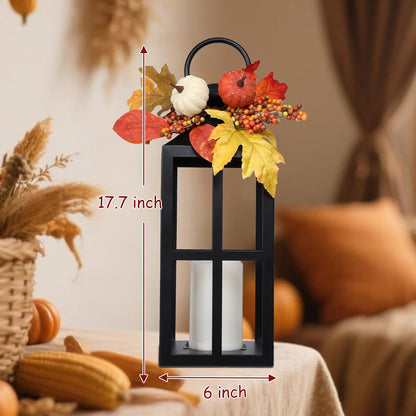 2-Pack 17.7" Fall Lanterns with LED Candles – Thanksgiving Décor with Timer for Table, Porch & Home