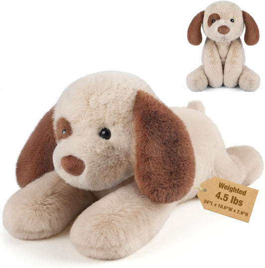 24" Weighted Dog Plush – 4.5 lb Adjustable Sitting/Laying Stuffed Animal with Removable Ceramsite Bag