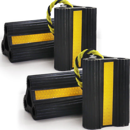 Rubber Wheel Chocks with Rope & Reflective Strips – 4 Pack for RVs, Trailers, Campers, Trucks, Cars & Boats