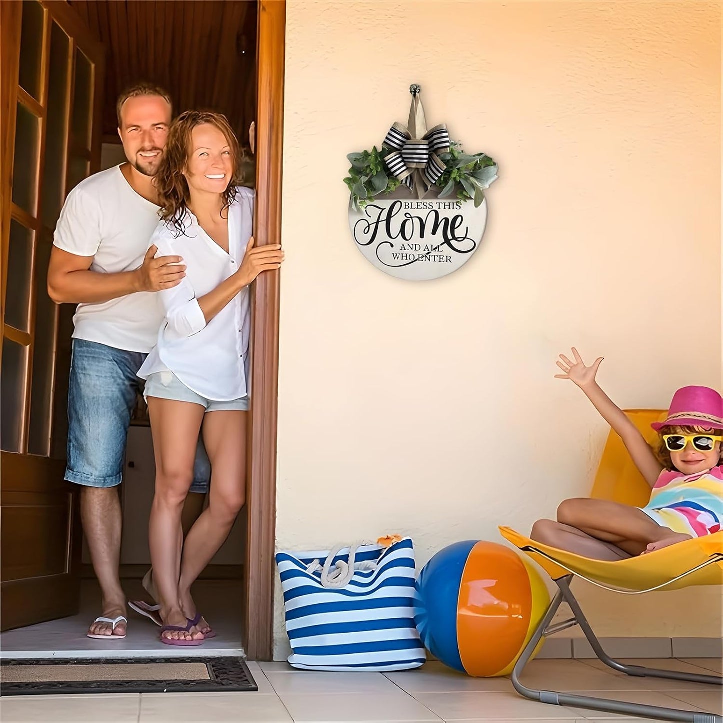 Rustic Round Wood Welcome Sign – Front Door & Porch Wall Décor for All Seasons