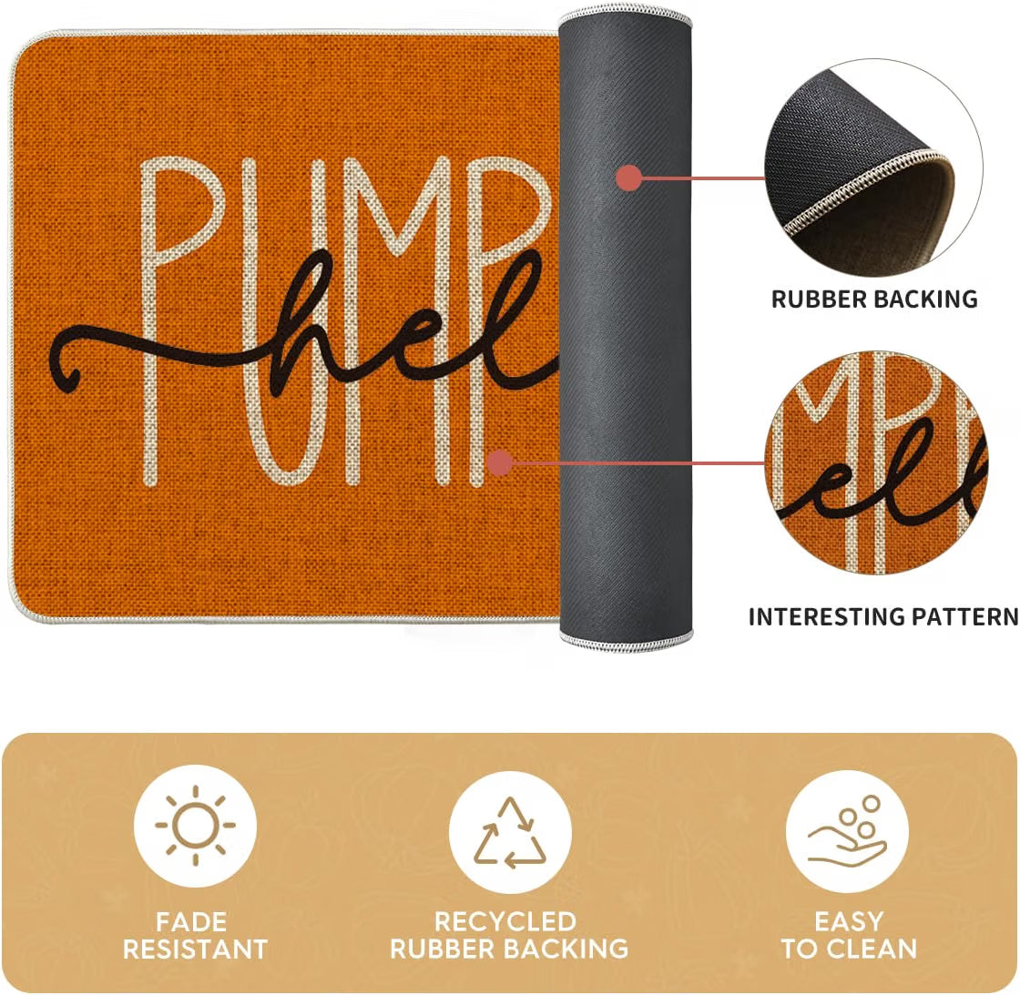 2-Piece Orange “Hello Pumpkin” Fall Kitchen Mat Set – 17" x 29" & 17" x 47" Autumn Floor Rugs