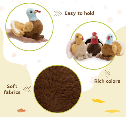 14" Thanksgiving Turkey Stuffed Animal with 3 Baby Turkeys – Soft Fall Plush Toy & Holiday Décor