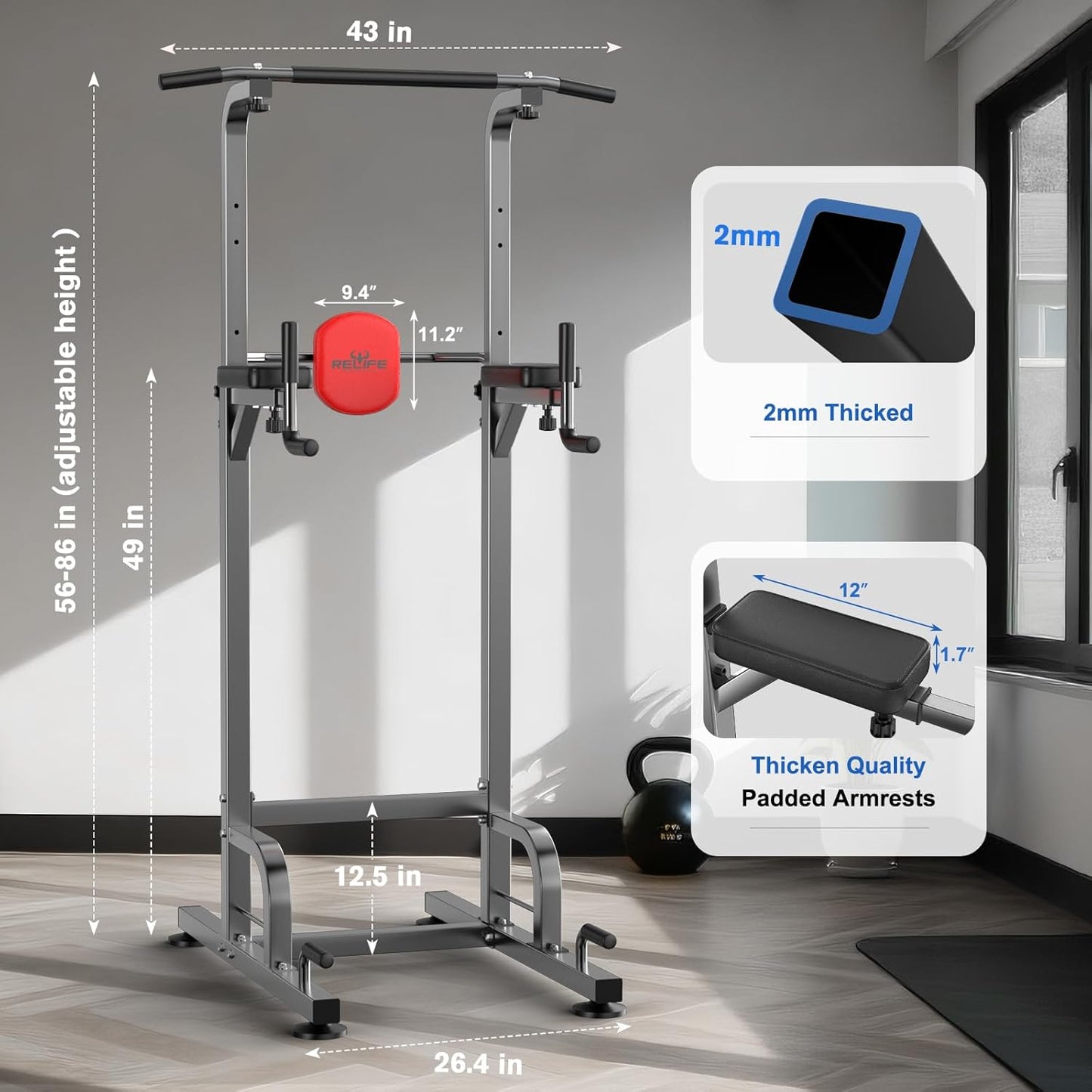 Power Tower Pull Up Bar Station – Home Gym Dip & Strength Training Fitness Equipment