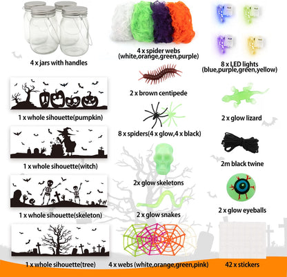 4-Piece Halloween Mason Jar Craft Kit for Kids – DIY Glass Jar Decorating Set with Accessories