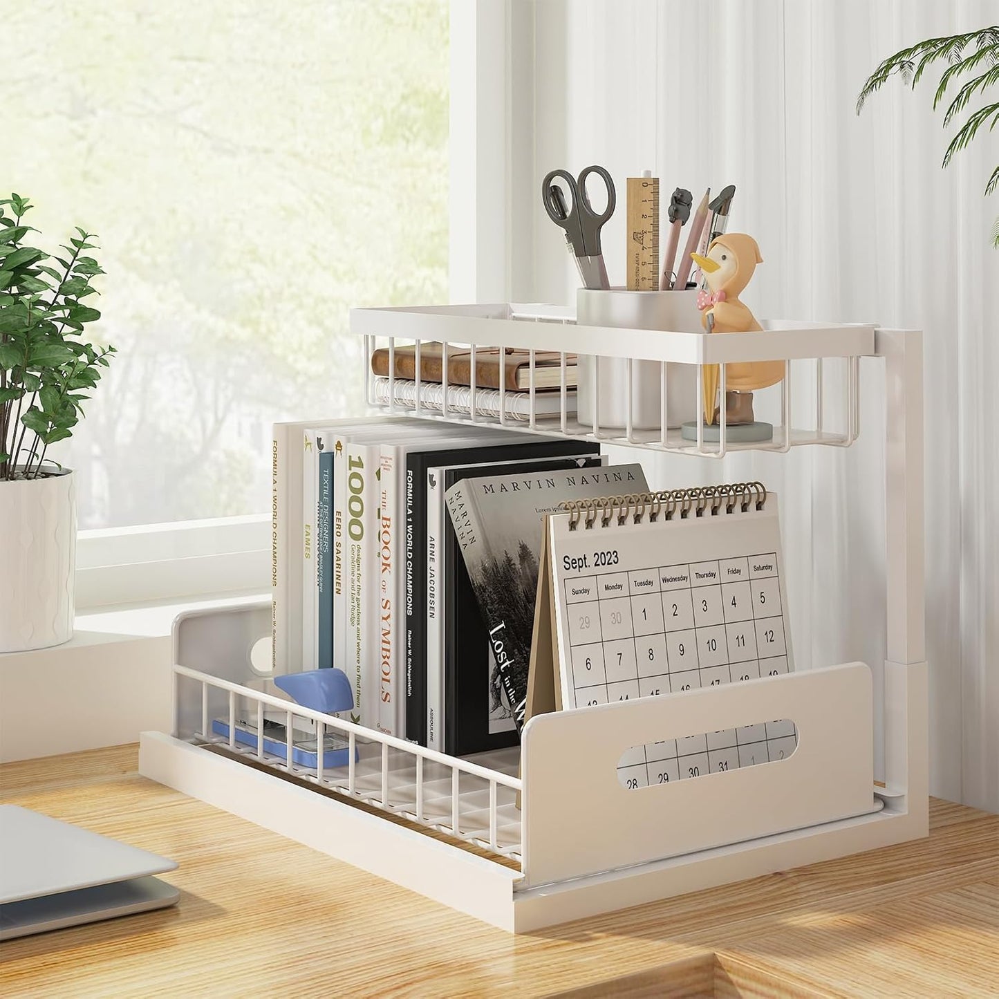 2-Tier Under-Sink Organizer – Pull-Out Cabinet Storage Shelf for Kitchen and Bathroom, Available in Gray, White, and Black (2-Pieces)