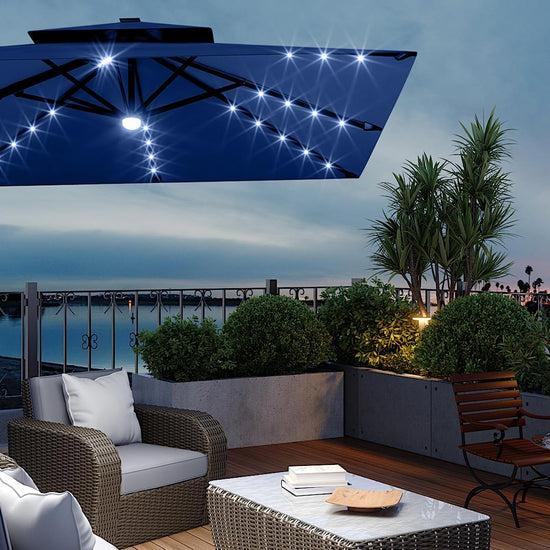 10' Heavy Duty Cantilever Patio Umbrella with Solar LED Lights