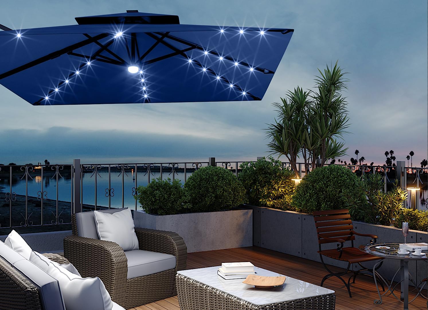 10' Heavy Duty Cantilever Patio Umbrella with Solar LED Lights