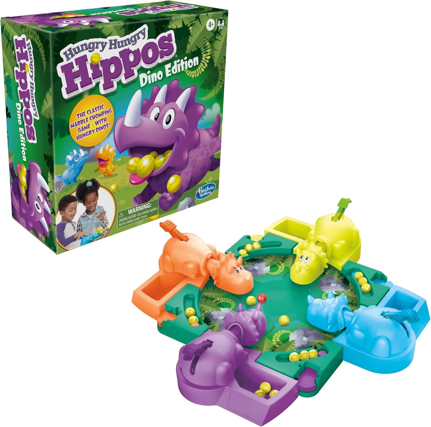 Hungry Hungry Hippos: Dino Edition Board Game for Ages 4+, 2-4 Players