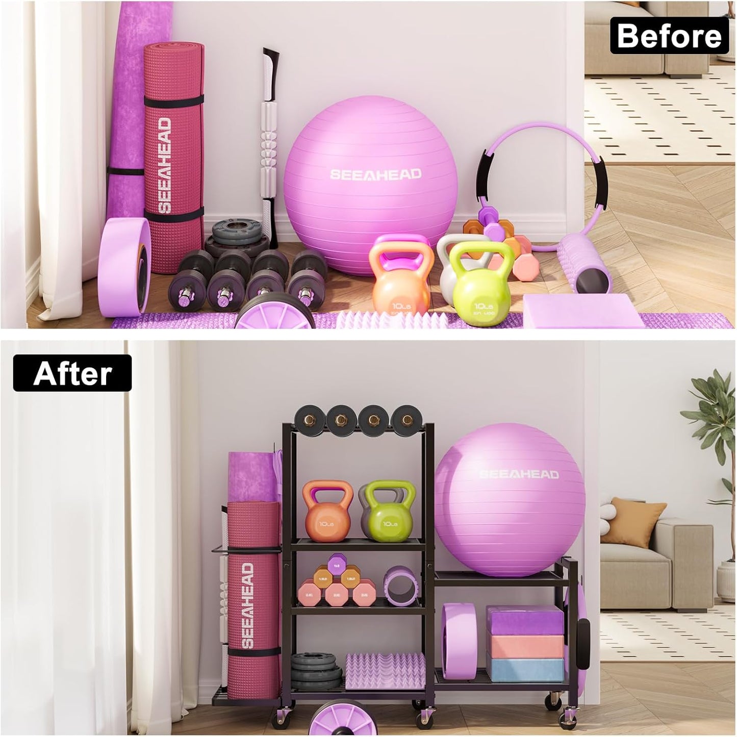 6-Tier Home Gym Storage Rack with Wheels – Multi-Purpose Organizer for Dumbbells, Yoga Mats & Fitness Equipment