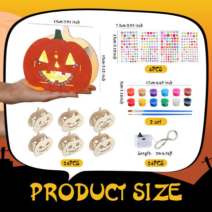 24-Set Halloween Wooden Pumpkin Painting Kit – DIY Fall Arts & Crafts Activity for Kids