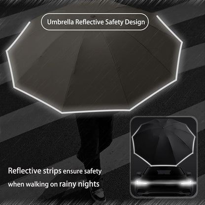 Ring Buckle Umbrella – Reflective Safety Strip, Sturdy Windproof, Reverse Automatic