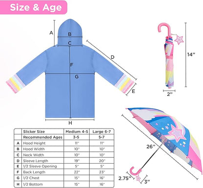 Kids Umbrella & Rain Coats Set for Girls and Boys