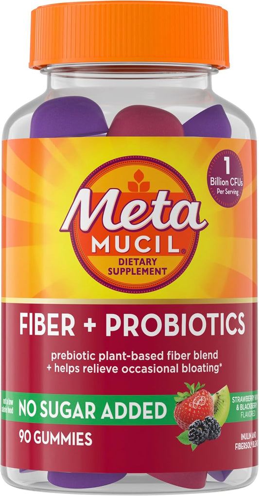 Metamucil Fiber Gummies with Probiotics – No Sugar Added, 5g Prebiotic Fiber (90 Count)