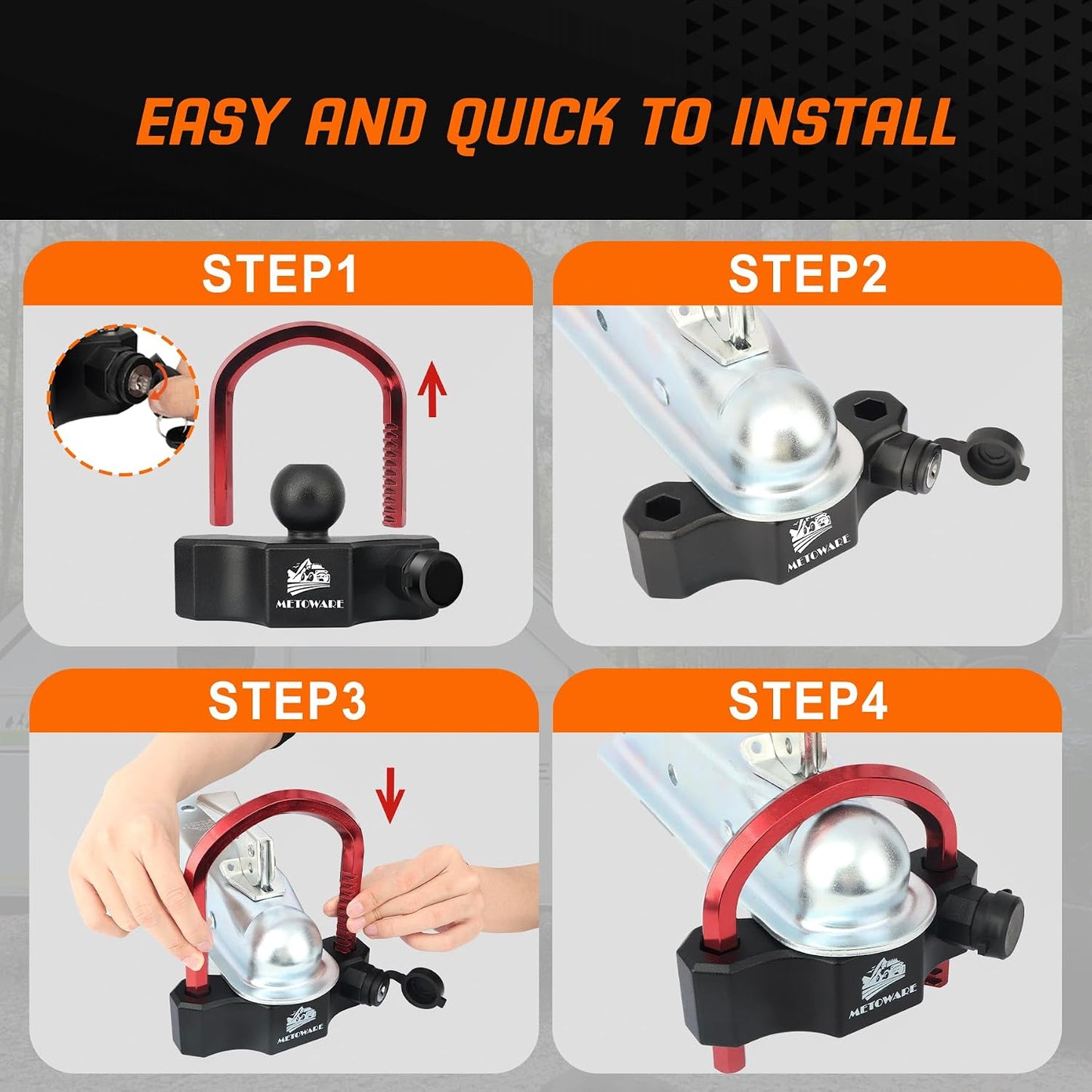 Heavy-Duty Universal Trailer Coupler Lock – Adjustable Hitch Lock for 1-7/8", 2" & 2-5/16" Couplers with 2 Keys, Red