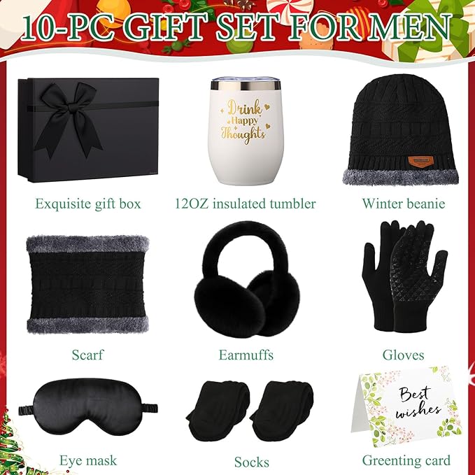 8-Piece Winter Gift Basket for Men – Get Well & Birthday Care Package (Black)