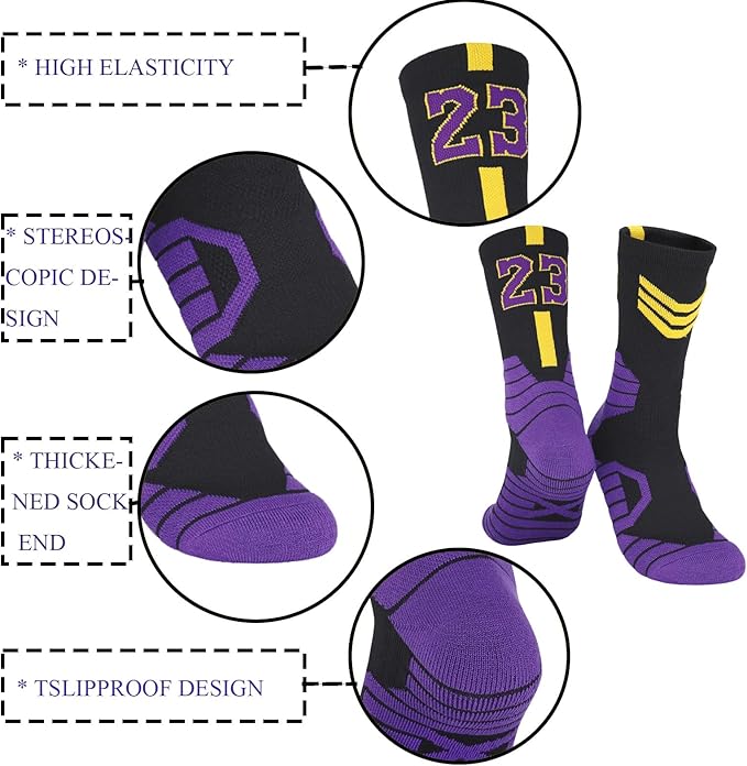 Basketball Compression Socks – Cushioned Athletic Sport Socks with 3D Ankle Protection, Size 7–12, 3 Pairs