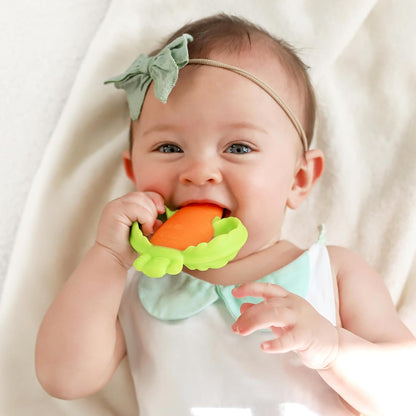 Lil’ Nibbles Textured Silicone Teether, BPA-Free Baby Teething Toy, Soft, Easy to Hold, Sensory Stimulation for Infants, Carrot