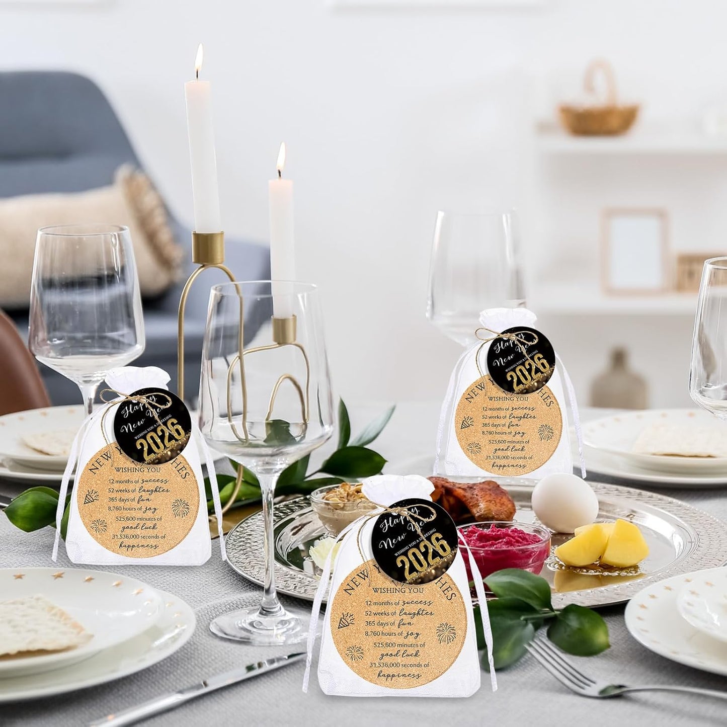 20 Sets Happy New Year Gifts - Cork Coasters with Blessing Cards for Guests (3.94" Cup Holders)