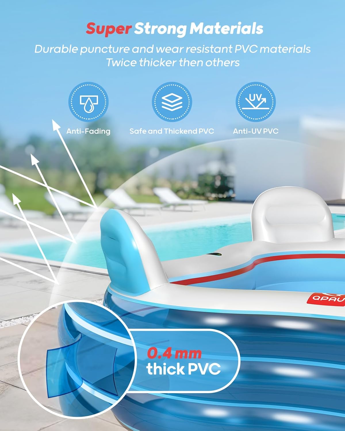 Full-Sized Inflatable Swimming Pool – Blow Up Family Pool with Seats & Backrests for Backyard Summer Fun – Clear Blue