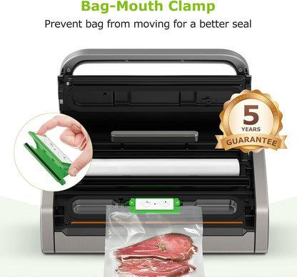 Vacuum Sealer Machine – Powerful Low-Noise Food Vacuum Sealer with Built-In Cutter & Bag Storage, Easy Handle Design, 1 Roll & 10 Bags