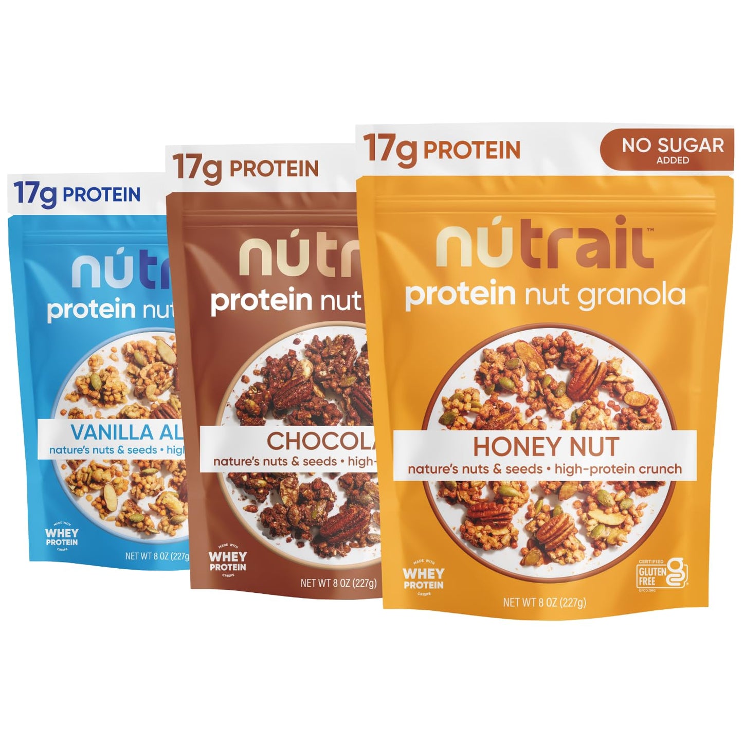 NuTrail Nut Granola Cereal Variety Pack – 17g Protein, Keto, Low Carb, Gluten Free, 8 oz (3 Count)