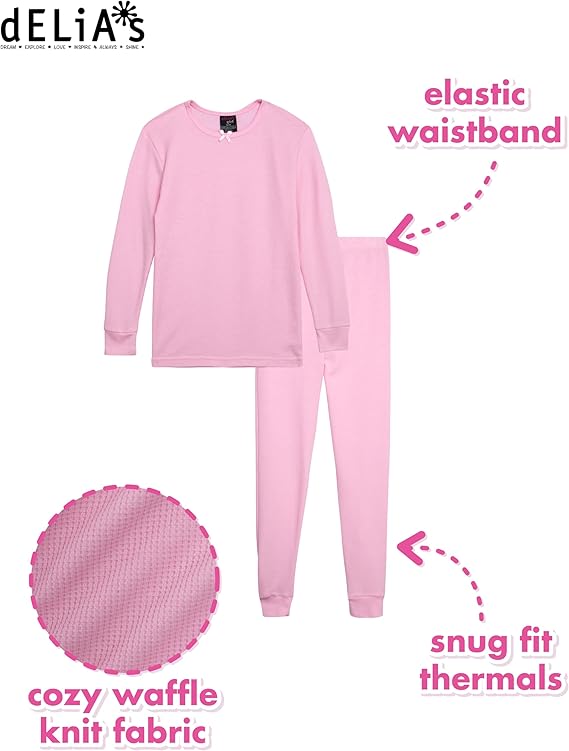 Baby Girls’ Thermal Underwear Set- 6-Piece Waffle Knit Top & Long Johns Base Layer
