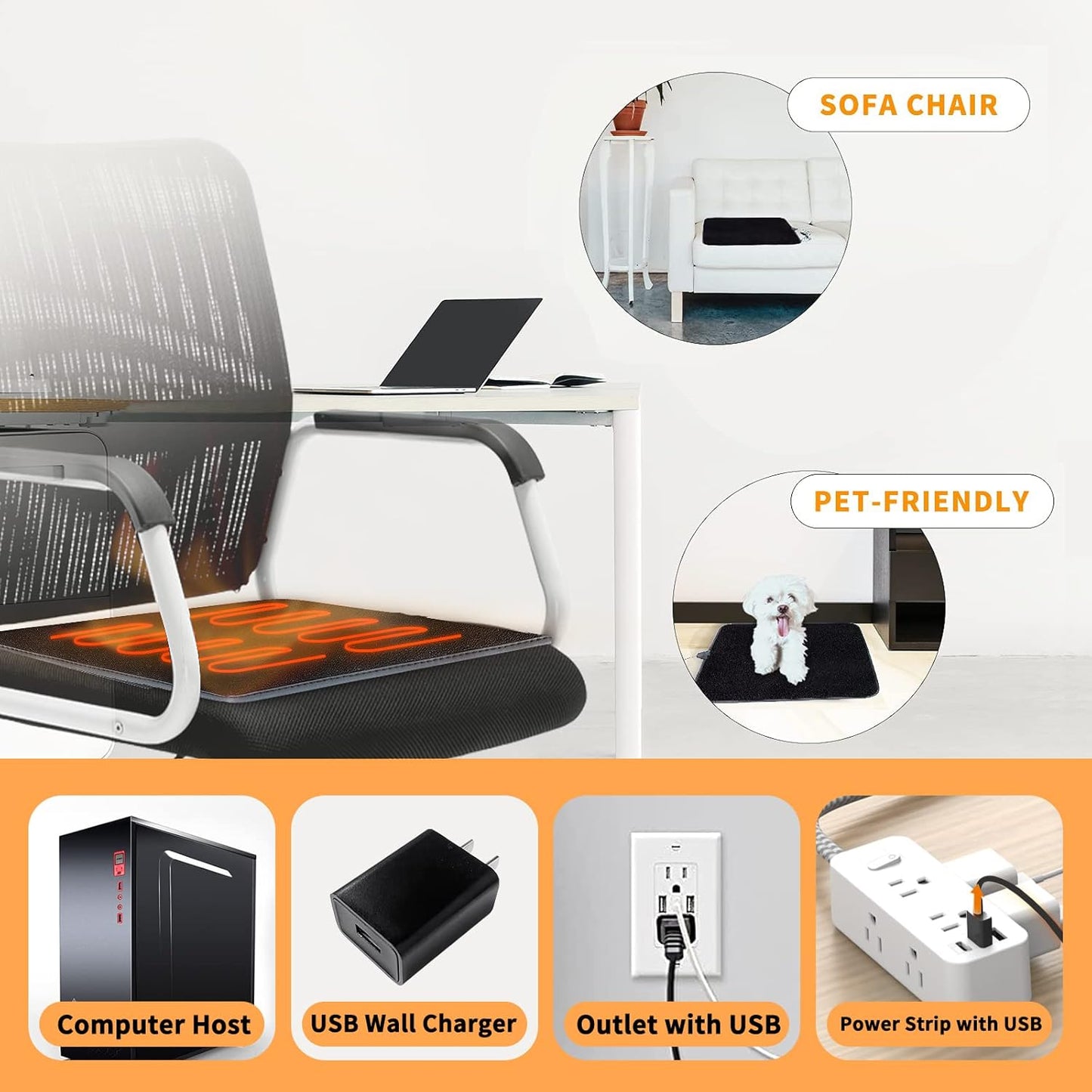 Foldable Heated Seat Cushion – USB Heating Pad with 3 Temperature Settings (Black)