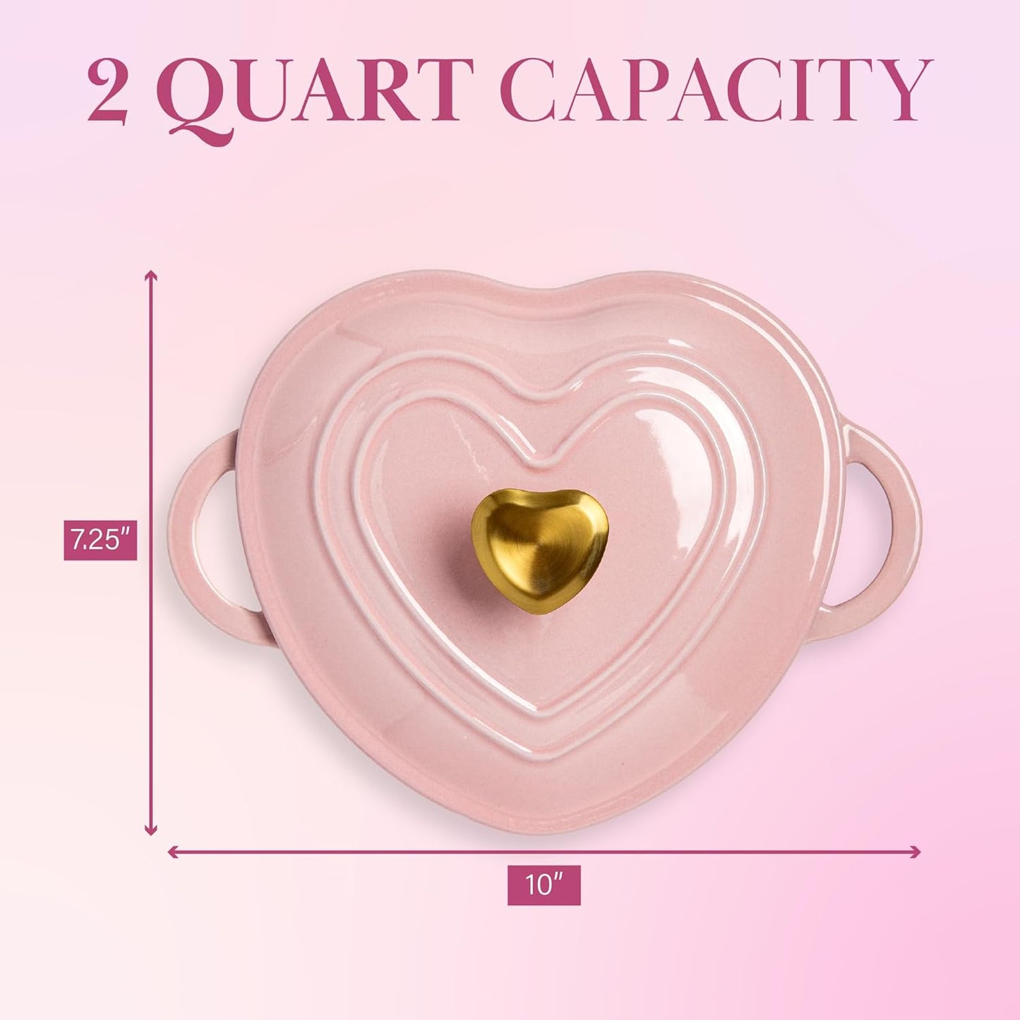 2-Quart Heart-Shaped Enameled Cast Iron Dutch Oven – Oven Safe to 500°F (Pink)