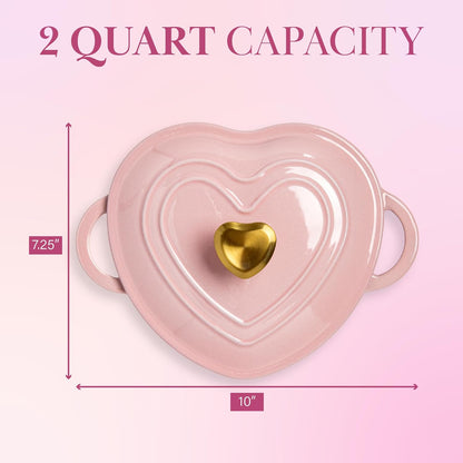 2-Quart Heart-Shaped Enameled Cast Iron Dutch Oven – Oven Safe to 500°F (Pink)