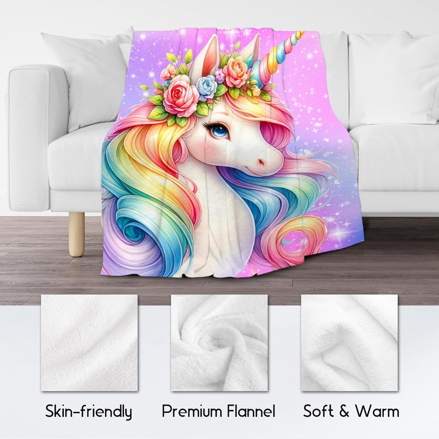 Kids Unicorn Throw Blanket for Girls – Cute Cozy Blanket for Sofa & Bed (50" x 60")