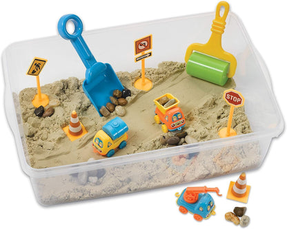 Construction Zone Sensory Bin Playset - Excavator Toys for Ages 3-5
